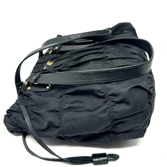 Prada Tessuto Gaufre Nylon Black Satchel Bag – Pleated, Leather Trim - Picture 4 of 13